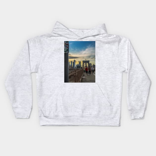 Brooklyn Bridge Sunset Skyline NYC Kids Hoodie by eleonoraingrid